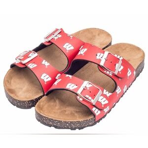 Wisconsin Badgers NCAA Sandals Red Motion W Logo Cork Slide Shoes Large 9-10